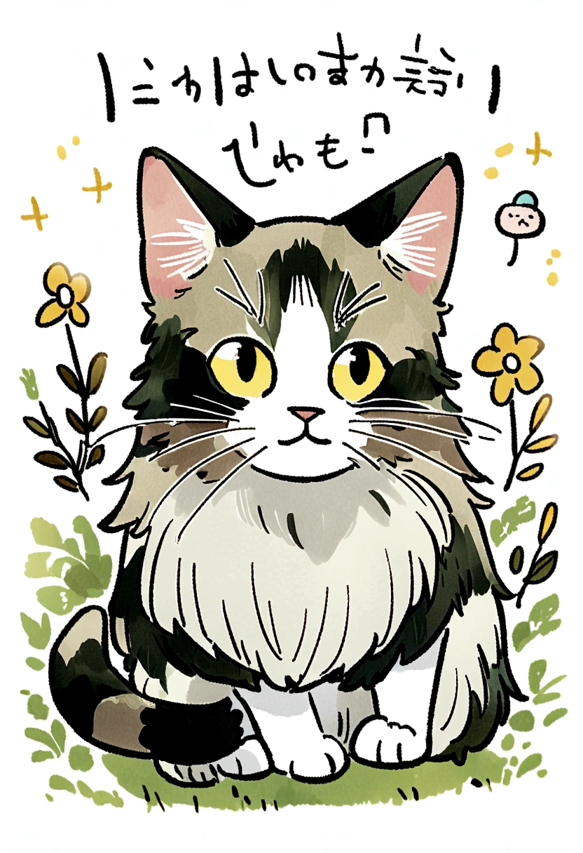 cute cat、Norwegian Forest Cat、Handwritten style