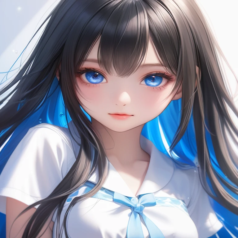 Unparalleled beauty, Shiny、Tightened、Glowing Skin, Bangs between the eyes, Shiny真っ直ぐな美しいプラチナブロンド ショートヘア、Silky Hair, eyeliner, Sexy, beautiful and pure 14 year old, High resolution big beautiful bright blue eyes, beautiful and adorable girl, Baby Face, Swimwear