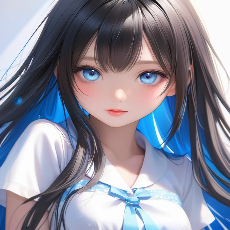 Unparalleled beauty, Shiny、Tightened、Glowing Skin, Bangs between the eyes, Shiny真っ直ぐな美しいプラチナブロンド ショートヘア、Silky Hair, eyeliner, Sexy, beautiful and pure 14 year old, High resolution big beautiful bright blue eyes, beautiful and adorable girl, Baby Face, Swimwear