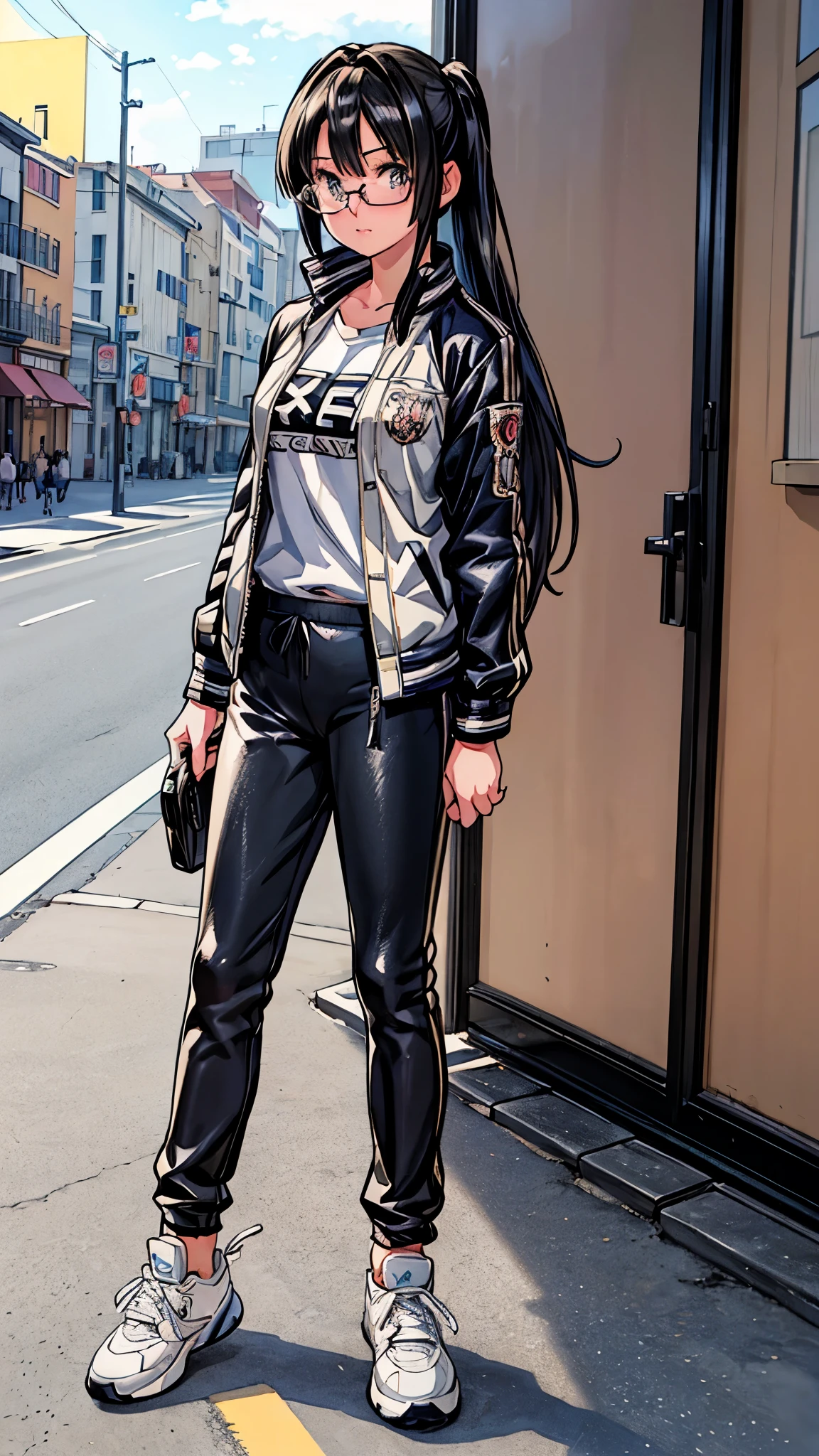 (highest quality,4K,8K,High resolution,table top:1.2), super detailed, (realistic,photorealistic,photo-realistic:1.37), ((Outside the school)),((full body)),(one 17 years old girl),(Glasses Girl),(rage),(Perplexed),(black hair),(long hair),((sportswear,Jersey jacket,jersey pants)),((sneakers)),beautiful and fine eyes, beautiful detailed lips, highly detailed eyes and face, long eyelashes, realistic anime 3D style, Smooth anime CG art,Moe anime art style, photorealistic rendering of an anime girl,Cute anime girl visuals, realistic young anime girl, girl fan art, Created by Anime Artist Waiting to start