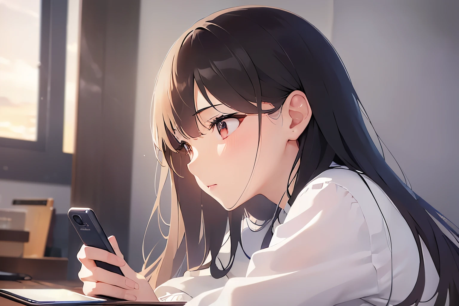 Conference room, meeting with many people, a girl is sleepy and yawning,best quality, hyper detailed, masterpiece,