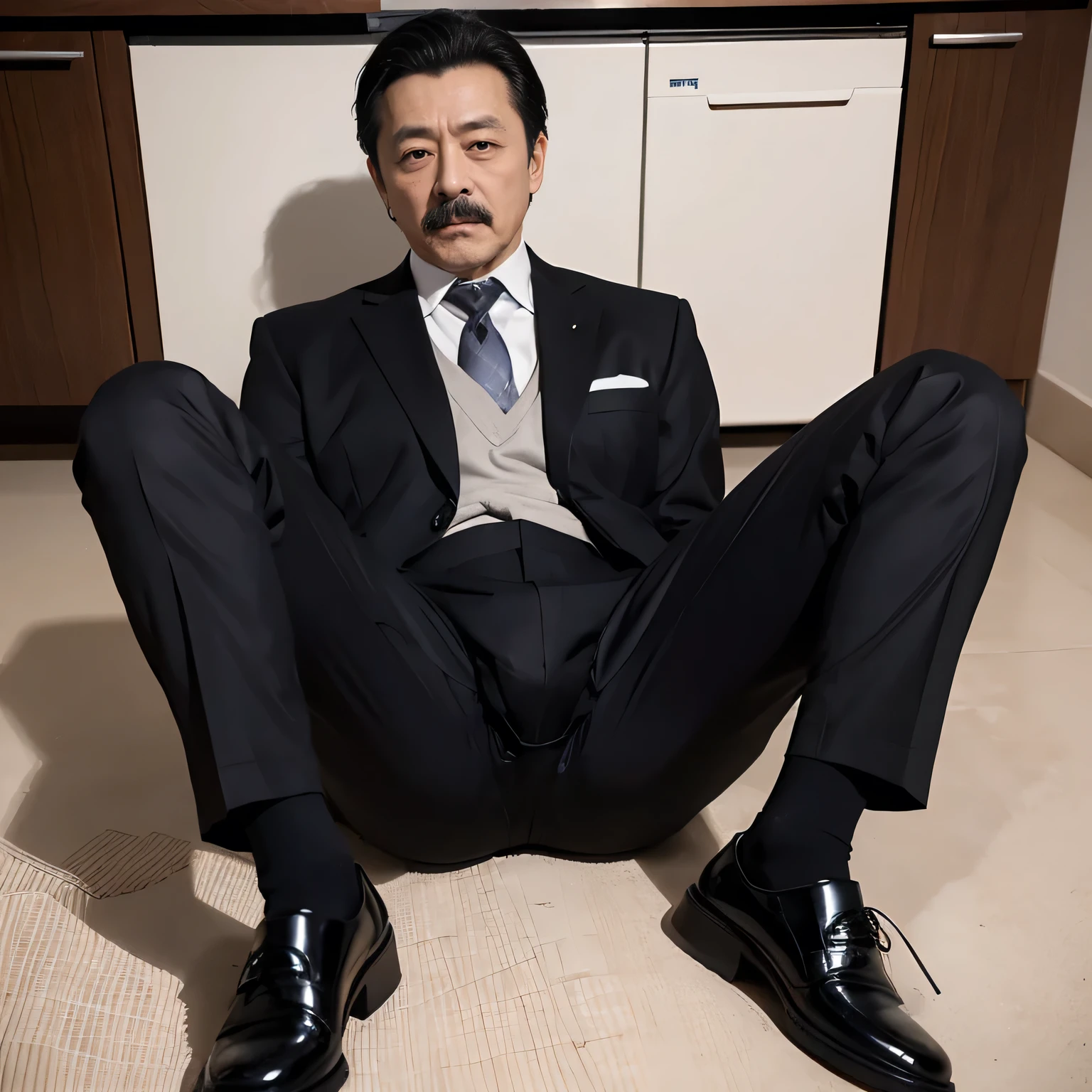 55 years old,Kogoro Mori,uncle,,Convex,in office,Wear black socks,anti-slip leather shoes,beard,toughness,Drooling in the mouth,HD,artwork,Charming and sexy expression pose,full of enjoyment,Very shy,exposed,Spread your legs and straighten them,Wear a suit,Trousers,A large protrusion with masculine characteristics,Wear black socks,The crotch has columnar protrusions,Sole viewing angle,Floor perspective, Ecstasy expression/gender,Sweating