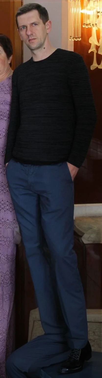 man in blue trousers, Man in shoes