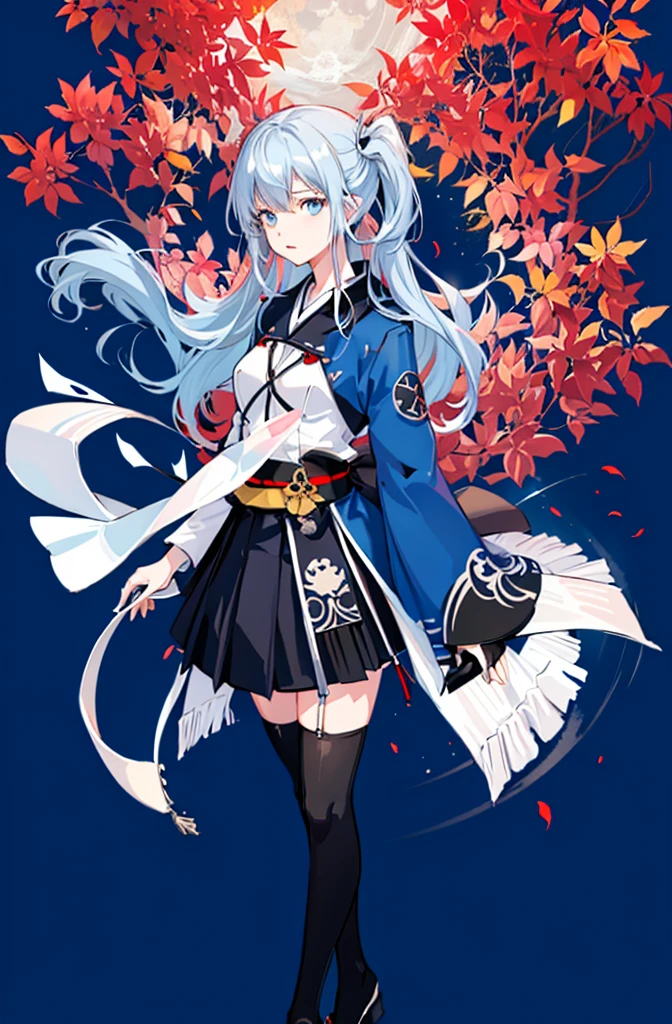 1girl,  solo, outdoors, long hair, holy place, Original,(Illustration:1.1),(Best Quality),(masutepiece:1.1),(the Extremely Detailed CG Unity 8K Wallpapers:1.1), (Colorful:0.9),(mid-shot:0.95),(extremely detailed beautiful face),(Solo:1.2), (girl),(((Lori))), (Detailed beautiful eyes:1.15), (Beautiful face:1.15), (Glowing blue eyes:1.25////),(((sky blue Long Hair))),(two side up),(+perfect hand+:1.21),(Draw illustration of Japan priestess costume),(slender),(White pleated skirt),(Gothic),((black thighhighs)),(frilld),(Beautiful Slender Lolita Girl),hallowween,standing, girl,10 years old,  girl,foggy place,vampire,sky blue hair,(((full body,whole body))),(((white japanese priestess costume))),