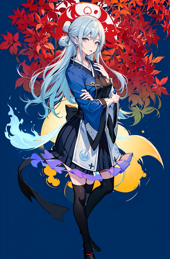 1girl, solo, outdoors, long hair, holy place, Original,(Illustration:1.1),(Best Quality),(masutepiece:1.1),(the Extremely Detailed CG Unity 8K Wallpapers:1.1), (Colorful:0.9),(mid-shot:0.95),(extremely detailed beautiful face),(Solo:1.2), (girl),(((Lori))), (Detailed beautiful eyes:1.15), (Beautiful face:1.15), (Glowing blue eyes:1.25////),(((sky blue Long Hair))),(two side up),(+perfect hand+:1.21),(Draw illustration of Japan priestess costume),(slender),(White pleated skirt),(Gothic),((black thighhighs)),(frilld),(Beautiful Slender Lolita Girl),hallowween,standing, girl,10 years old, girl,foggy place,vampire,sky blue hair,(((full body,whole body))),(((white japanese priestess costume))),