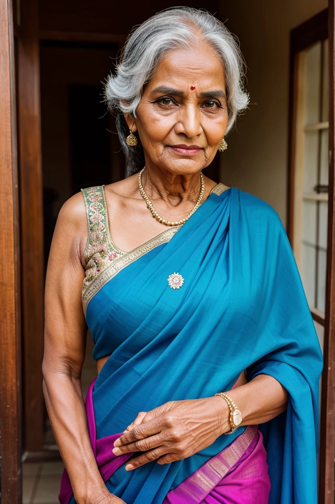 Realistic epic old lady in saree