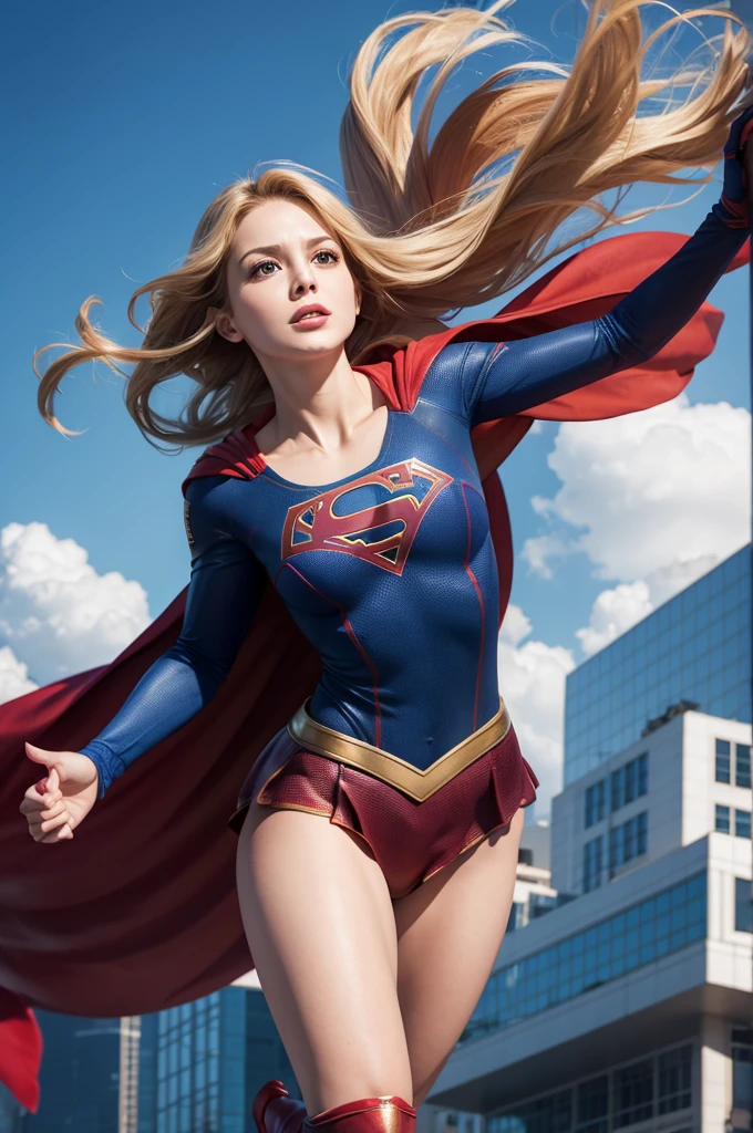 Supergirl flying with her breasts showing