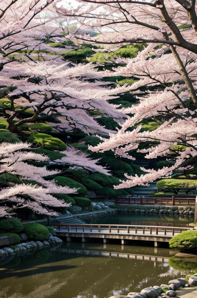A relaxing scene in Japan with cherry blossoms 