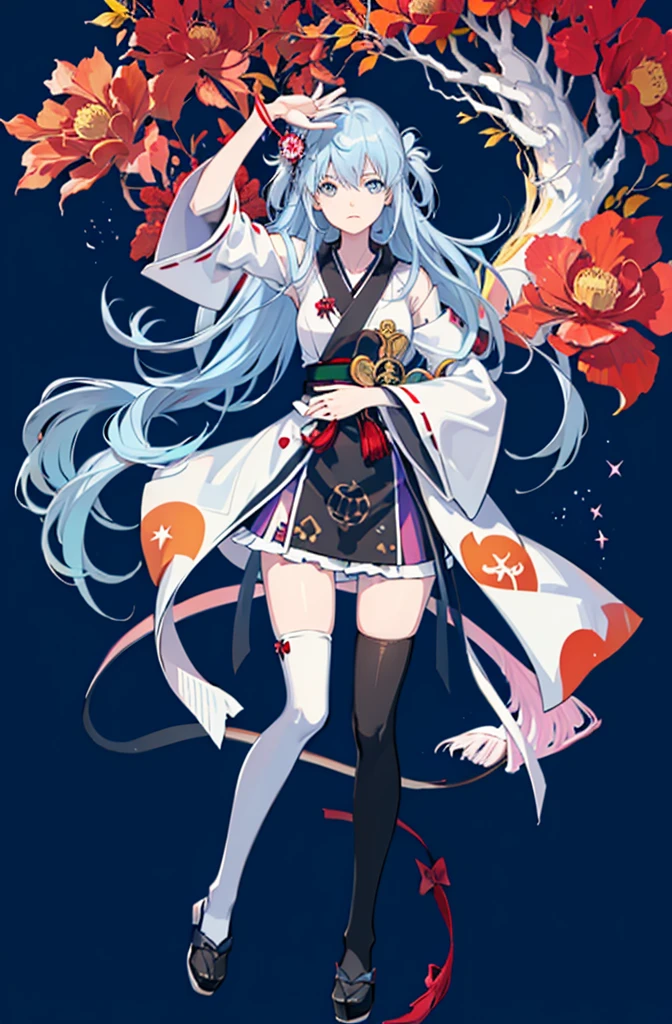 1girl, solo, outdoors, long hair, holy place, Original,(Illustration:1.1),(Best Quality),(masutepiece:1.1),(the Extremely Detailed CG Unity 8K Wallpapers:1.1), (Colorful:0.9),(mid-shot:0.95),(extremely detailed beautiful face),(Solo:1.2), (girl),(((Lori))), (Detailed beautiful eyes:1.15), (Beautiful face:1.15), (Glowing blue eyes:1.25////),(((sky blue Long Hair))),(two side up),(+perfect hand+:1.21),(Draw illustration of Japan priestess costume),(slender),(White pleated skirt),(Gothic),((black thighhighs)),(frilld),(Beautiful Slender Lolita Girl),hallowween,standing, girl,10 years old, girl,foggy place,vampire,sky blue hair,(((full body,whole body))),(((white japanese priestess costume))),