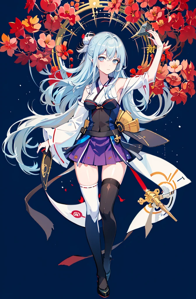 1girl, solo, outdoors, long hair, holy place, Original,(Illustration:1.1),(Best Quality),(masutepiece:1.1),(the Extremely Detailed CG Unity 8K Wallpapers:1.1), (Colorful:0.9),(mid-shot:0.95),(extremely detailed beautiful face),(Solo:1.2), (girl),(((Lori))), (Detailed beautiful eyes:1.15), (Beautiful face:1.15), (Glowing blue eyes:1.25////),(((sky blue Long Hair))),(two side up),(+perfect hand+:1.21),(Draw illustration of Japan priestess costume),(slender),(White pleated skirt),(Gothic),((black thighhighs)),(frilld),(Beautiful Slender Lolita Girl),hallowween,standing, girl,, girl,foggy place,vampire,sky blue hair,(((full body,whole body))),(((white japanese priestess costume))),