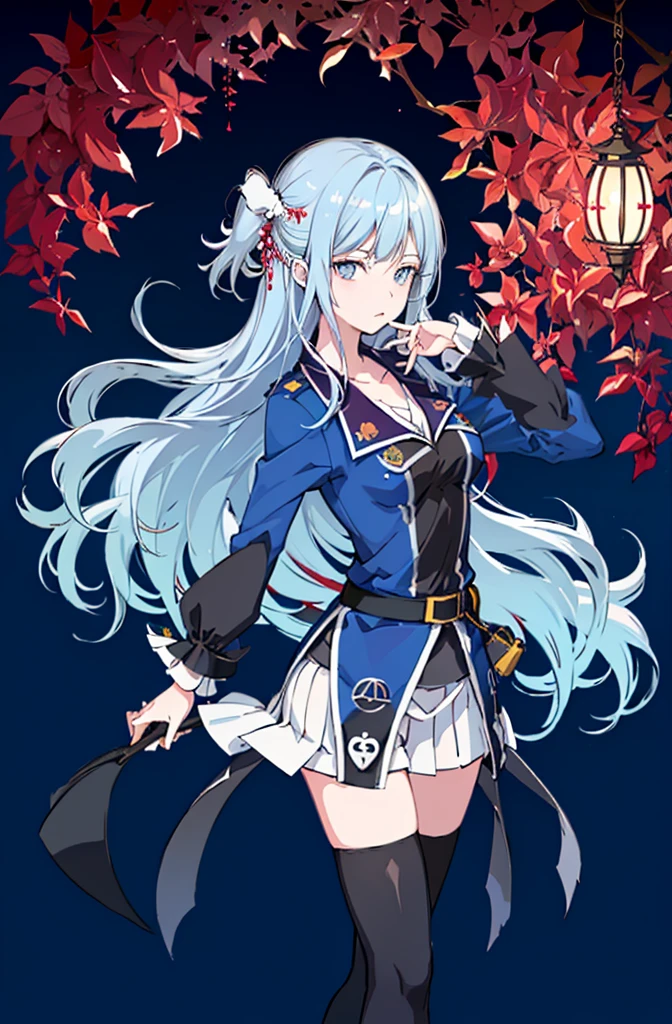 1girl,  solo, outdoors, long hair, holy place, Original,(Illustration:1.1),(Best Quality),(masutepiece:1.1),(the Extremely Detailed CG Unity 8K Wallpapers:1.1), (Colorful:0.9),(mid-shot:0.95),(extremely detailed beautiful face),(Solo:1.2), (girl),(((Lori))), (Detailed beautiful eyes:1.15), (Beautiful face:1.15), (Glowing blue eyes:1.25////),(((sky blue Long Hair))),(two side up),(+perfect hand+:1.21),(Draw illustration of Japan priestess costume),(slender),(White pleated skirt),(Gothic),((black thighhighs)),(frilld),(Beautiful Slender Lolita Girl),hallowween,standing, girl,10 years old,  girl,foggy place,vampire,sky blue hair,full body,whole body,