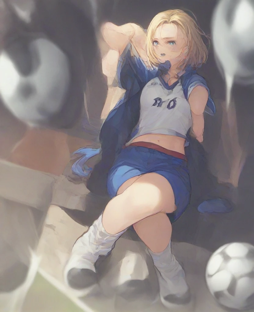 Android 18 with a soccer player suit 