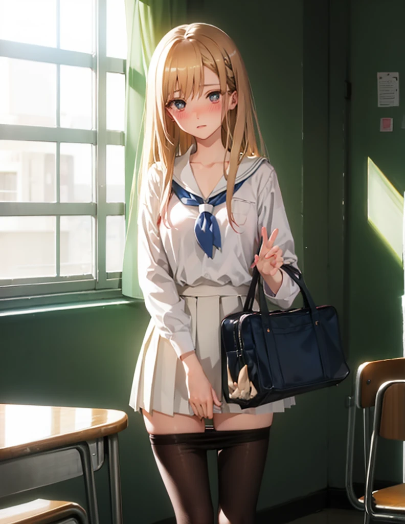 Take off your panties、Pull down your panties、Chestnut Hair、Semi-long hair、Blushing、lipstick、Perfect hands、Detailed hands、pantyhose pull,panty pull、classroom、School、blackboard、school uniform、日本の、