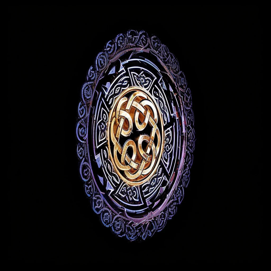 logo. logo of recording label. logo - SFERA.rec . a close up of a circular design with a black background, celtic art style, celtic art, celtic knot, celtic symbols, celtic knots, 3 d celtic knot, crystaline celtic, celtic fantasy art, celtic designs, celtic golden symbols, dark but detailed digital art, celtic culture, celtic norse frankish, detailed digital artwork, intricate arcane wiccan designs