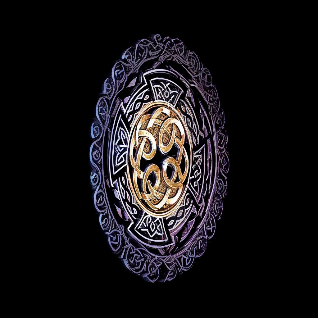 logo. logo of recording label. logo - SFERA.rec . a close up of a circular design with a black background, celtic art style, celtic art, celtic knot, celtic symbols, celtic knots, 3 d celtic knot, crystaline celtic, celtic fantasy art, celtic designs, celtic golden symbols, dark but detailed digital art, celtic culture, celtic norse frankish, detailed digital artwork, intricate arcane wiccan designs