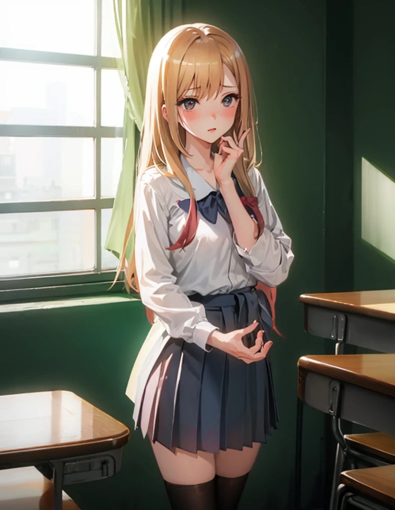 Take off your panties、Pull down your panties、Chestnut Hair、Semi-long hair、Blushing、lipstick、Perfect hands、Detailed hands、、classroom、School、blackboard、school uniform、日本の、