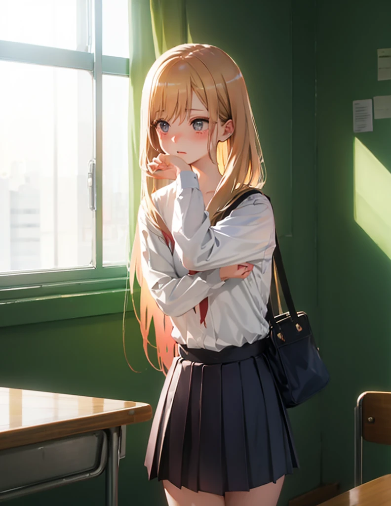 Take off your panties、Pull down your panties、Chestnut Hair、Semi-long hair、Blushing、lipstick、Perfect hands、Detailed hands、、classroom、School、blackboard、school uniform、日本の、