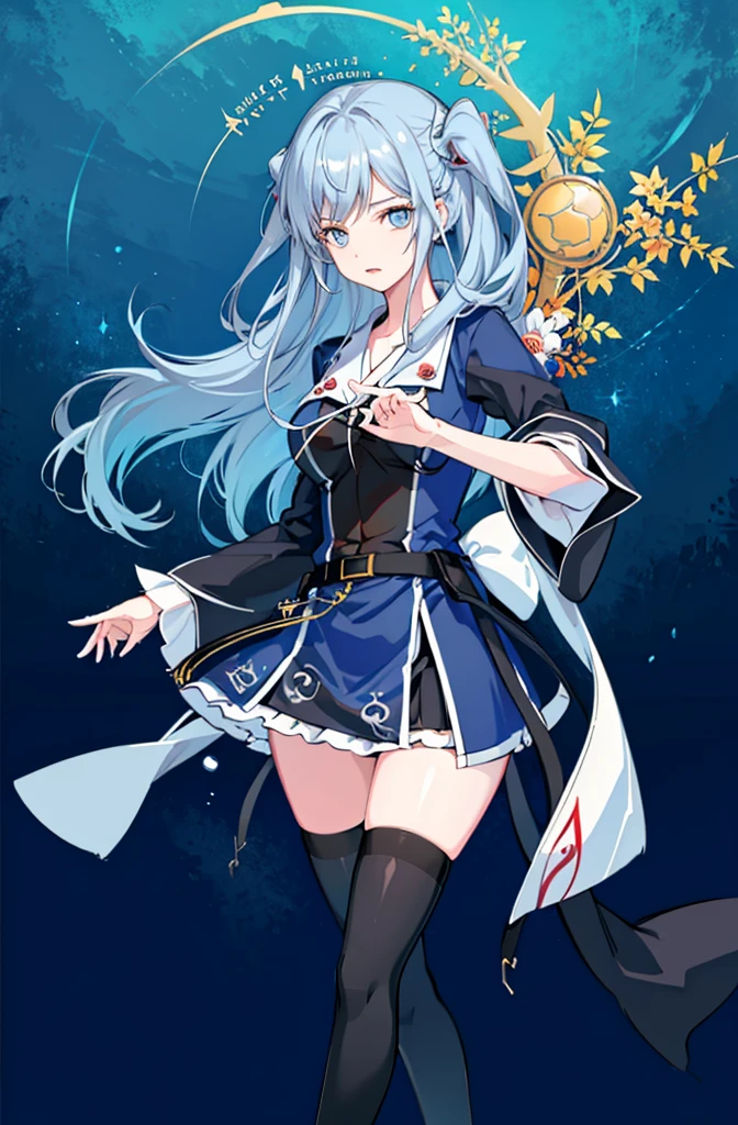 1girl,  solo, outdoors, long hair, holy place, Original,(Illustration:1.1),(Best Quality),(masutepiece:1.1),(the Extremely Detailed CG Unity 8K Wallpapers:1.1), (Colorful:0.9),(mid-shot:0.95),(extremely detailed beautiful face),(Solo:1.2), (girl),(((Lori))), (Detailed beautiful eyes:1.15), (Beautiful face:1.15), (Glowing blue eyes:1.25////),(((sky blue Long Hair))),(two side up),(+perfect hand+:1.21),(Draw illustration of Japan priestess costume),(slender),(White pleated skirt),(Gothic),((black thighhighs)),(frilld),(Beautiful Slender Lolita Girl),hallowween,standing, girl,,  girl,foggy place,vampire,sky blue hair,full body,whole body,cathedral background,holy cathedral,