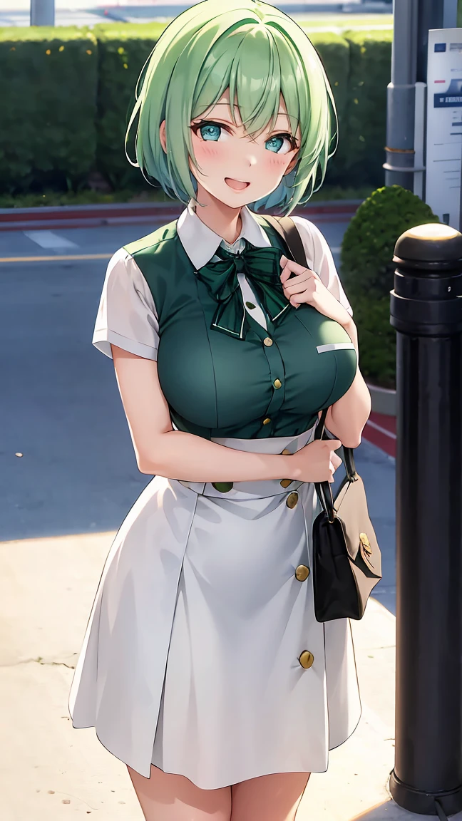 One girl is taking her to the bathroom、Looking away、is standing、green colored eyes、embarrassed from、Blushing、Keep your mouth shut、a street(girl is peeing self:0.4)((Colossal tits))