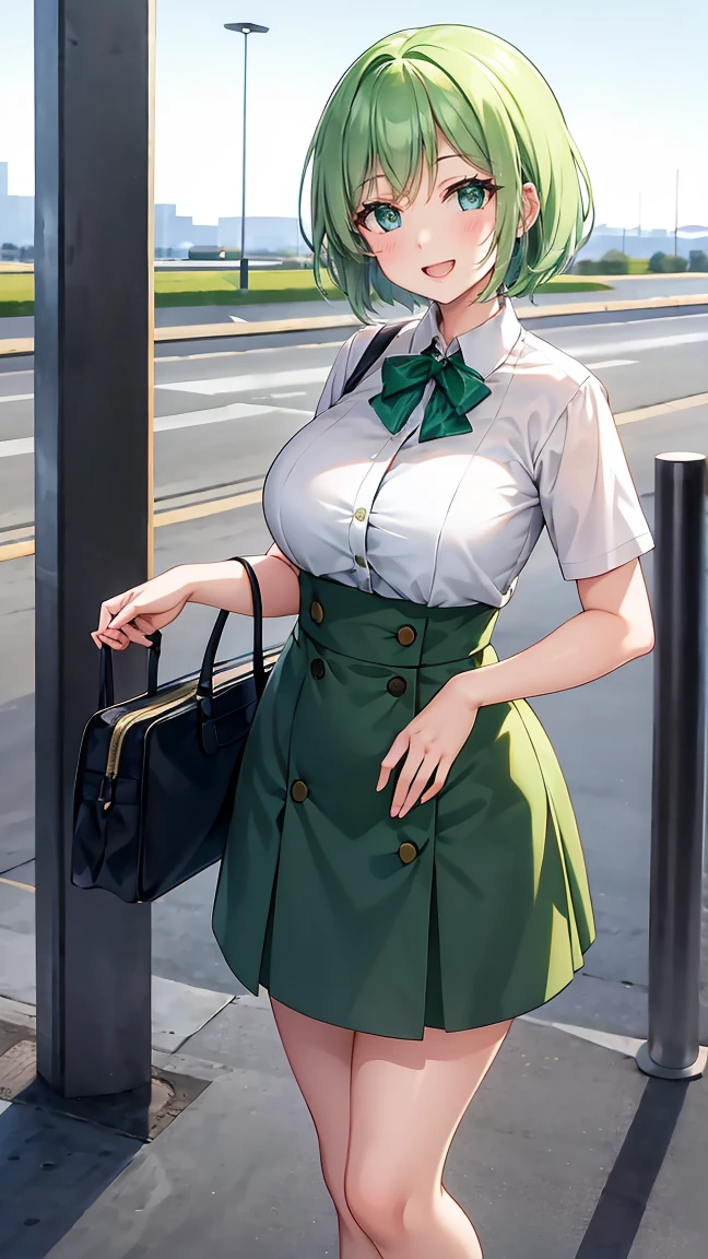 NFSW, (embarrassed,blush:1.2),(saliva:1.3),(aroused fece:1.1),naughty face,masterpiece,(steam:1.3),(sweat:1.5),(oily skin:1.3),very high quality, 4K,1girl, mature girl, mature,gal,GAL, aroused,(emerald light green hair),short cut hair,small fusion medium tits,nobra,braless,(curvy body:1.2),(purple eye),(armpit sweat stains: shirt),(school shirt cling tightly to the fit:1.2),(clothed very too tight fit very tight long sleeve school white shirt:1.2) ,(clothed sweaty very too tight fit school white shirt:1.2),(dark green plaid pleated high waist school very micromini skirt:1.4),choker,hairclip,tuck in shirt,ear piercing,school red ribbon tie,(black very tight thigh-high socks:1.4)),(black lace garter belt:1.2),(lace garter ring:1.2),erect nipples:1.5,nipples hard poking see through,full body shot,(standing),(trembling:2.2),(in train:1.5),perfect hand,(female ejaculation:1.3),(hands up head:1.5),(hairy pubic hair:1.6),(nose hook:1.6)