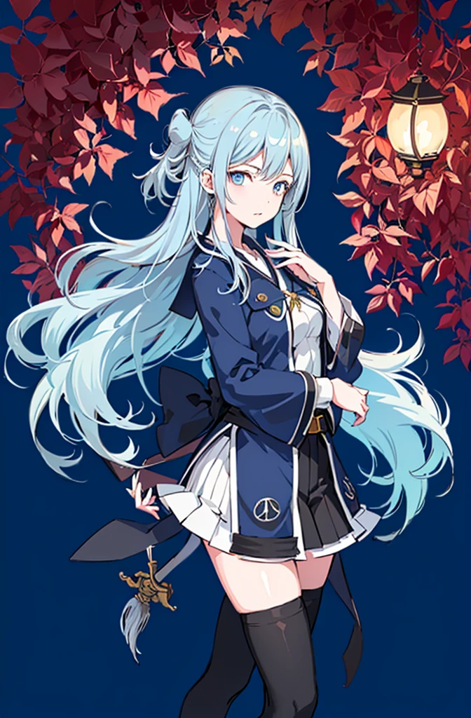 1girl,  solo, outdoors, long hair, holy place, Original,(Illustration:1.1),(Best Quality),(masutepiece:1.1),(the Extremely Detailed CG Unity 8K Wallpapers:1.1), (Colorful:0.9),(mid-shot:0.95),(extremely detailed beautiful face),(Solo:1.2), (girl),(((Lori))), (Detailed beautiful eyes:1.15), (Beautiful face:1.15), (Glowing blue eyes:1.25////),(((sky blue Long Hair))),(two side up),(+perfect hand+:1.21),(Draw illustration of Japan priestess costume),(slender),(White pleated skirt),(Gothic),((black thighhighs)),(frilld),(Beautiful Slender Lolita Girl),hallowween,standing, girl,10 years old,  girl,foggy place,vampire,sky blue hair,full body,whole body,((cathedral background)),(holy cathedral),