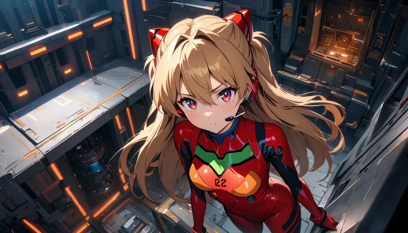 (view from above),dynamic angle,ultra detailed, illustration, close-up, Right on, 1 girl, 
 ((Suryu Asuka Langley, headset interface, Red bodysuit:1.4, blonde)),Her eyes shone like Dreamy stars,(Brilliant eyes:1.233),(Beautiful and detailed eyes:1.1),(inexpressive,closed mouth),(standing), 
(Mechanical room with tools and spaceship window in white SPACESHIP),
(night:1.2),Dreamy, [[gentle fingers and hands:0.55]::0.85],(detailed fingers),),(emotional),(breathtaking),(main part:1.2) whole body.), (Anime Style), (Super Detailed), (brutal), (uhd, HDR), (8K), (High Resolution: 1.2), (Complex and Beautiful: 1.2), (Dramatic Lighting: 1.2) , (staring at the viewer), lora:add_detail:1, female necromancer, flowing white hair, detailed red eyes, skelet, Tomohiko Ito style