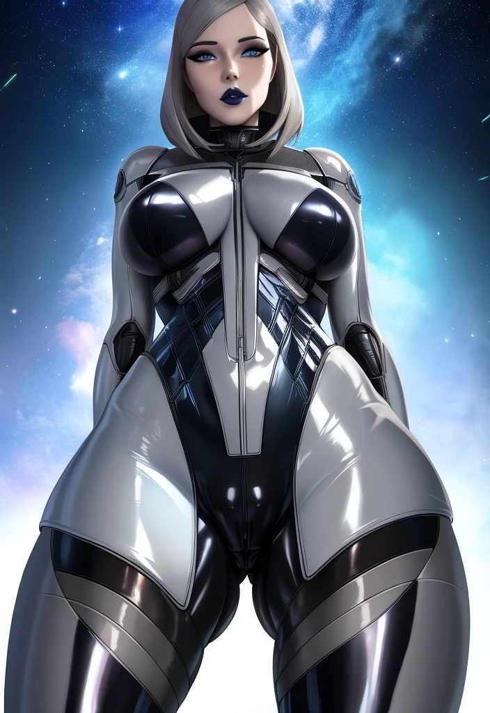 EDI Mass Effect in a tight latex bodysuit, visible cameltoe (incredibly detailed, beautiful metallic-grey face with dark lips, piece of art)
