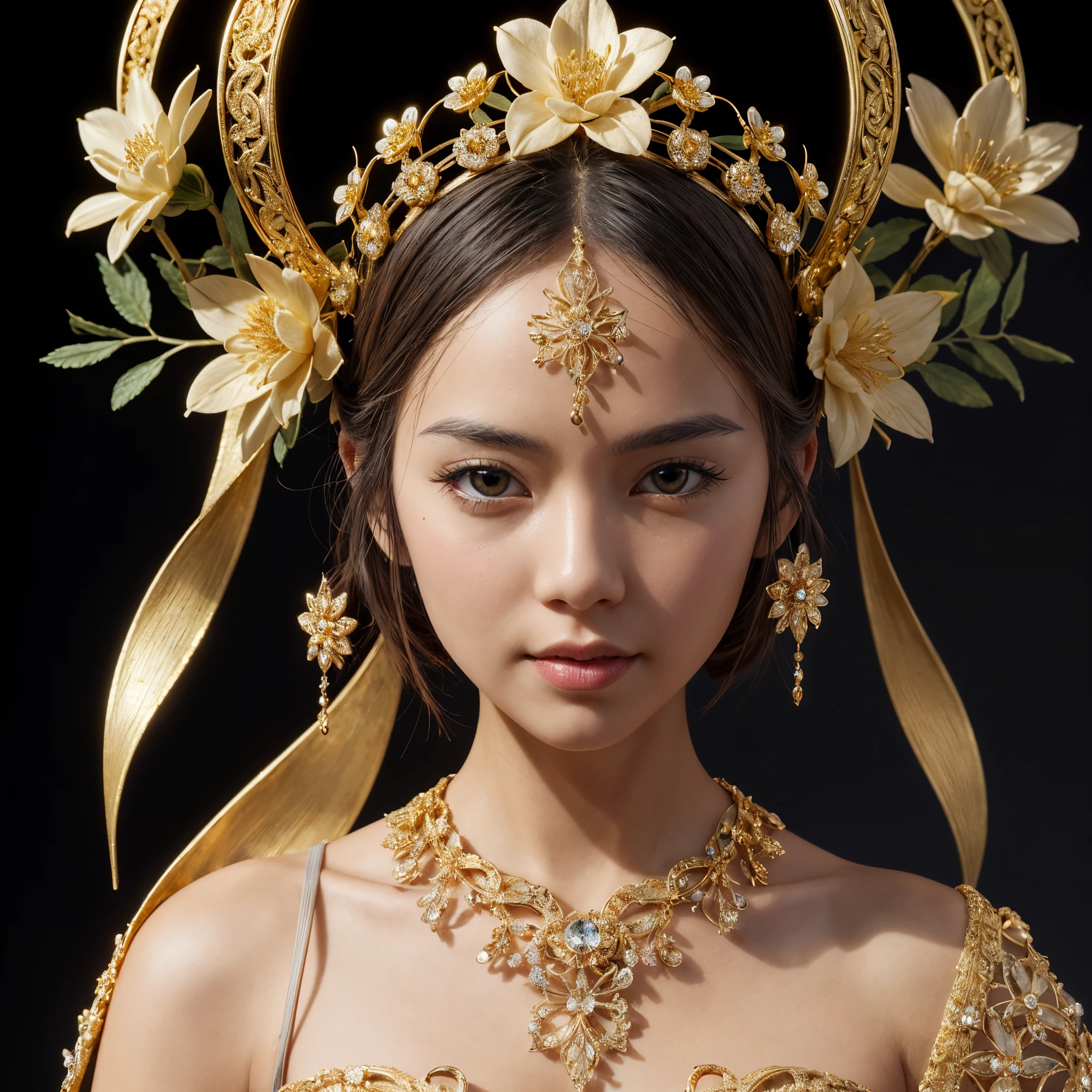 japanese style, intricate filigree headpiece, super details, concept art, crystal, golden flower, sharp focus, still life macro photography, (best_quality, masterpiece:1.2), (highly detailed), (4k, 8k, uhd, high_resolution, highres),