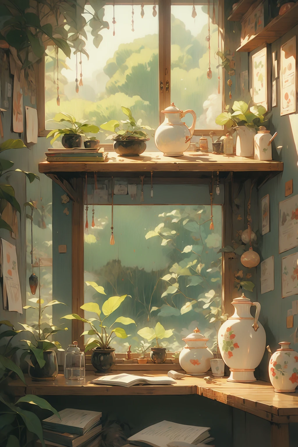 Hut, indoor,study room, Ghibli style