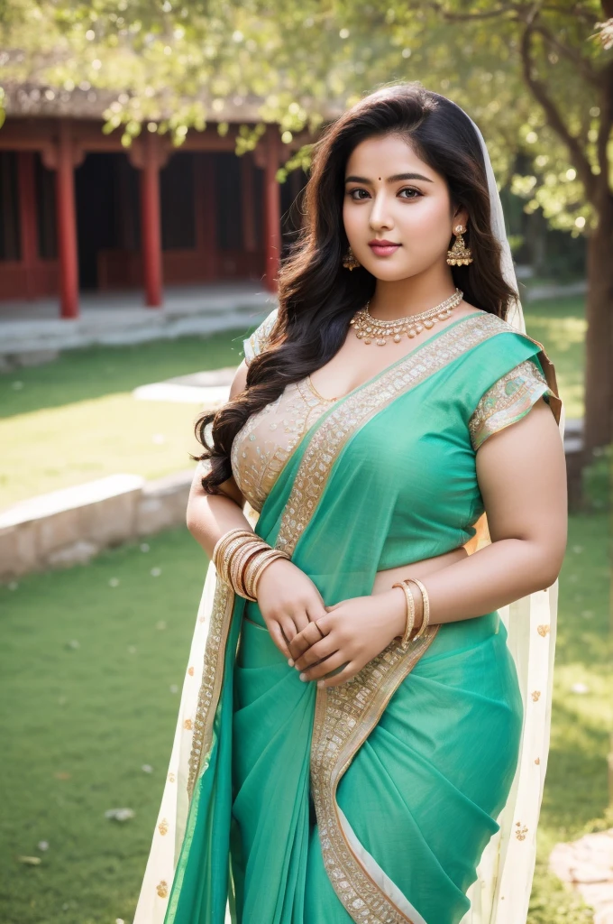 1 Heavenly beautiful and goddess beauty cute and sweet looking face Indian female in front of Zhanli Village, China, Heavenly beautiful Overweight, Heavenly beautiful Extremely fat, Heavenly beautiful and attractive Chubby figure , Heavenly beautiful looking and eye catching luxury style tight fitting Indian traditional sarees , reaching out, Heavenly beautiful Arabian woman, 16k, High resolution, masterpiece, highest quality, fine skin, outside view, Realistic Photograph, size 45 and waist size 32, close up face view