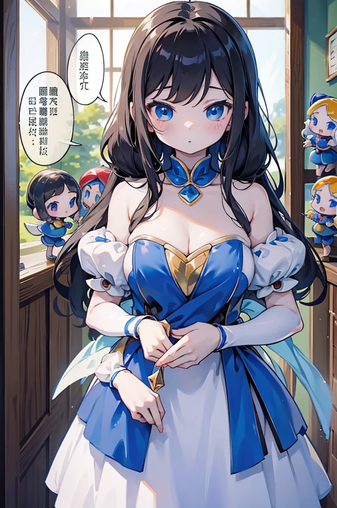 《snow white and the seven dwarfss》，Princess in a gorgeous dress，Princess in a gorgeous dress身边有七个可爱的小矮人，Gorgeous princess girl with some cute dwarfs around her，There are seven cute  boys around the cute girl，Close-up above the waist，《Snow White with the Seven Dwarfs》，Indoor background，木屋Indoor background，Seven dwarfs and a princess，The close-range characteristics of the seven dwarfs，The seven dwarfs closely surrounded Snow White，A girl and seven little，The seven dwarfs stood beside the girl，The seven dwarfs stood beside the girl，A big sister with seven little girlsplayer Multiplayer，Multiplayer Multiplayer，Multiple characters appear at the same time。