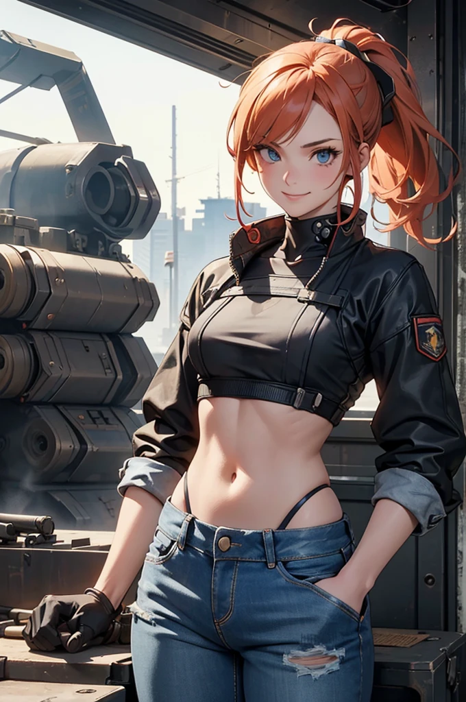 8K, woman, white skin, long hair, (thick hair), (hair tied in a ponytail), (orange hair), medium eyes, (slightly closed eyes), (green eyes:1.1), small nose, small smile, (blushing smile), on her head is a baseball cap, white baseball cap, (round breasts), (bubble butt), (wide hips:1.1), (slim waist:1.1), (thick thighs:1.1), (detailed face and eyes:1.2), (gray headphones), the woman (puts her left finger to her lips:1.1), the girlis wearing (black fingerless gloves:1.1), wearing a (too small biker jacket:1.1), (yellow biker jacket), photo from the front, a sports car is visible behind the girl, (detailed background), (detailed hand and finger:1.2), (medium breasts:1.2), (busty), (deep cleavage:1.2), (labia outline:1.3), (hard teat:1.3).