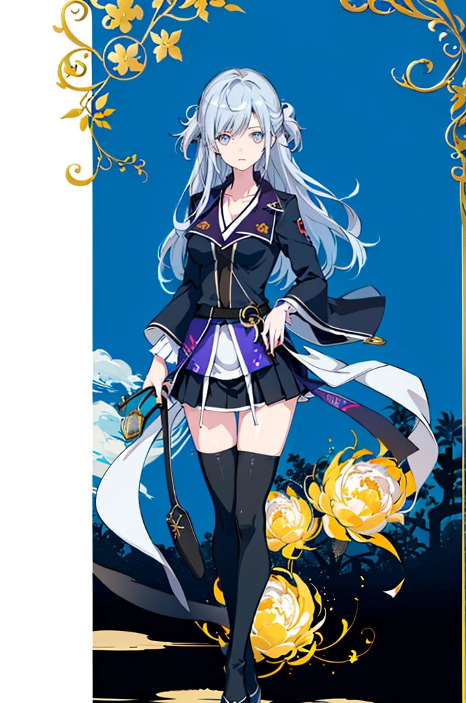 1girl, solo, outdoors, long hair, holy place, Original,(Illustration:1.1),(Best Quality),(masutepiece:1.1),(the Extremely Detailed CG Unity 8K Wallpapers:1.1), (Colorful:0.9),(mid-shot:0.95),(extremely detailed beautiful face),(Solo:1.2), (girl),(((Lori))), (Detailed beautiful eyes:1.15), (Beautiful face:1.15), (Glowing blue eyes:1.25////),(((sky blue Long Hair))),(two side up),(+perfect hand+:1.21),(Draw illustration of Japan priestess costume),(slender),(White pleated skirt),(Gothic),((black thighhighs)),(frilld),(Beautiful Slender Lolita Girl),hallowween,standing, girl,10 years old, girl,foggy place,vampire,sky blue hair,(((full body,whole body))),((black thighhighs)),white clothes,((black thighhighs)),((black thighhighs)),white Japan priestess costume,