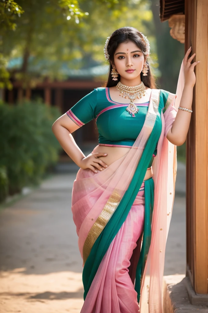 1 Heavenly beautiful and goddess beauty cute and sweet looking face Indian female in front of Zhanli Village, China, Heavenly beautiful Overweight, Heavenly beautiful Extremely fat, Heavenly beautiful and attractive Chubby figure , Heavenly beautiful looking and eye catching luxury style tight fitting Indian traditional sarees , reaching out, Heavenly beautiful Arabian woman, 16k, High resolution, masterpiece, highest quality, fine skin, outside view, Realistic Photograph, size 45 and waist size 32, close up face view
