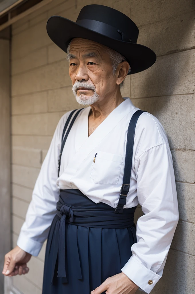 Create an old Japanese man with a white shirt