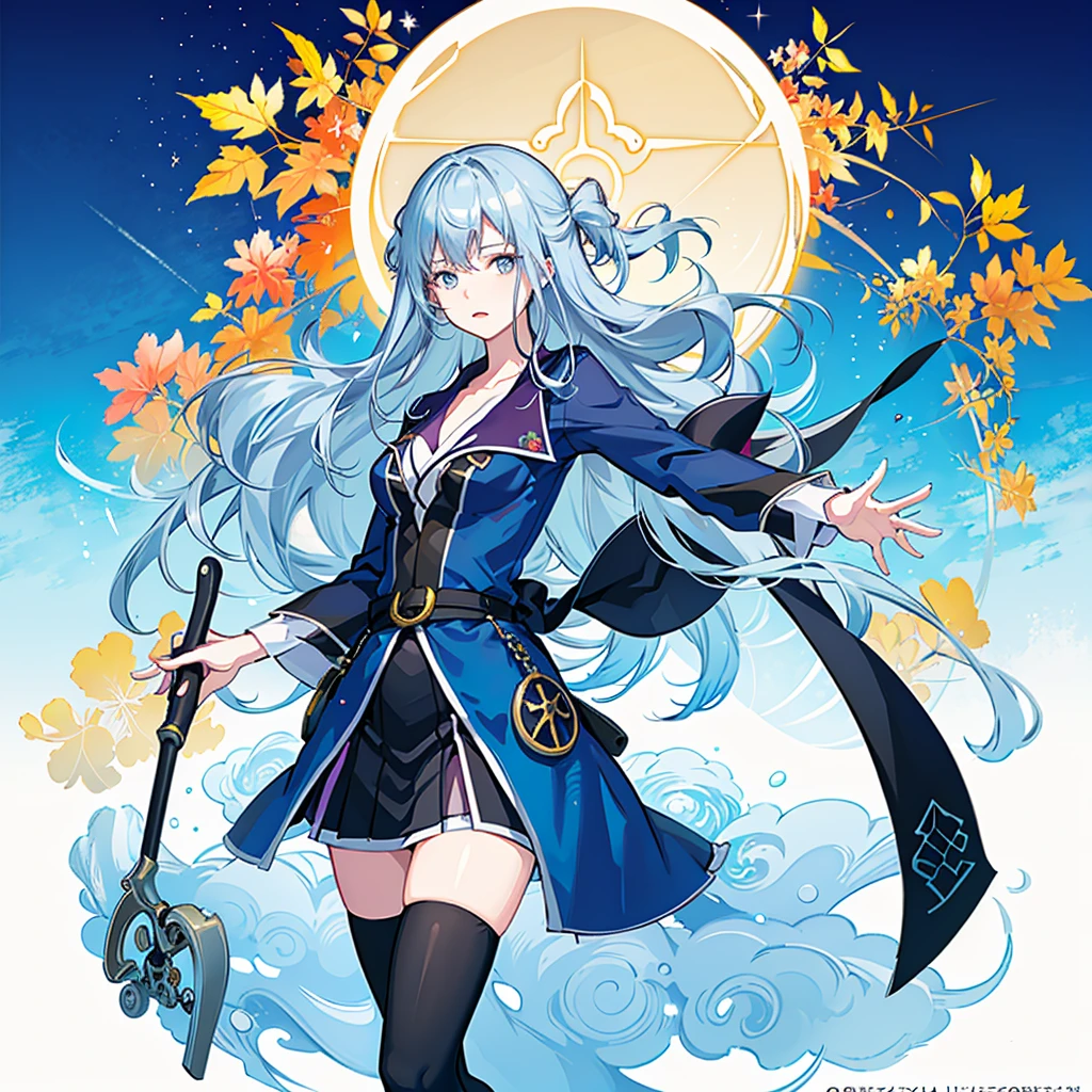 1girl, solo, outdoors, long hair, holy place, Original,(Illustration:1.1),(Best Quality),(masutepiece:1.1),(the Extremely Detailed CG Unity 8K Wallpapers:1.1), (Colorful:0.9),(mid-shot:0.95),(extremely detailed beautiful face),(Solo:1.2), (girl),(((Lori))), (Detailed beautiful eyes:1.15), (Beautiful face:1.15), (Glowing blue eyes:1.25////),(((sky blue Long Hair))),(two side up),(+perfect hand+:1.21),(Draw illustration of Japan priestess costume),(slender),(White pleated skirt),(Gothic),((black thighhighs)),(frilld),(Beautiful Slender Lolita Girl),hallowween,standing, girl,10 years old, girl,foggy place,vampire,sky blue hair,full body,whole body,((cathedral background)),(holy cathedral),