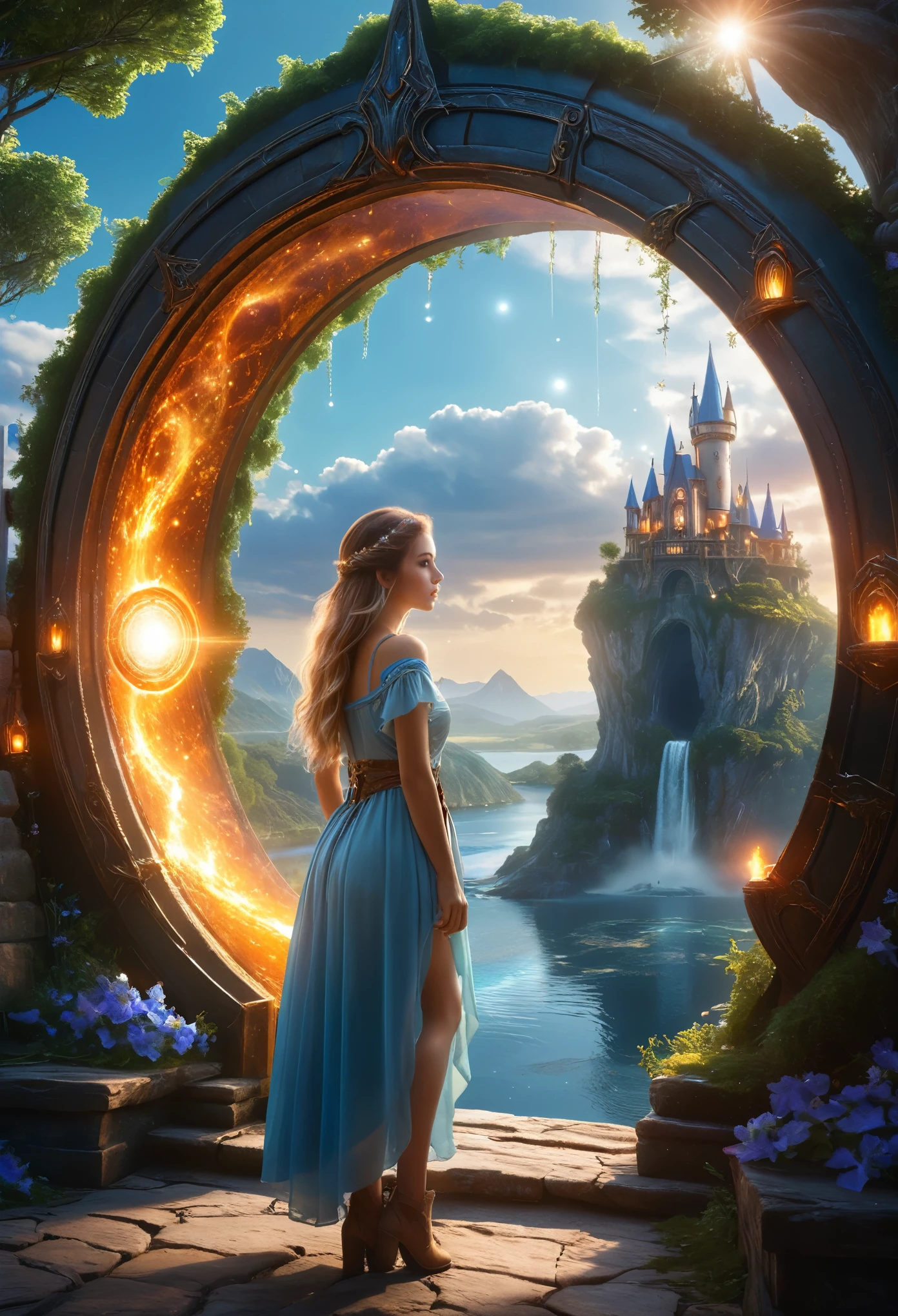 ，Beautiful girl, Fantasy world with magic portal, Everything is magical, The atmosphere is magical, Photo Real, Attention to detail, Highest quality, 4K