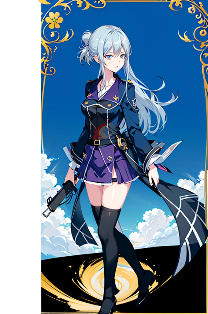 1girl, solo, outdoors, long hair, holy place, Original,(Illustration:1.1),(Best Quality),(masutepiece:1.1),(the Extremely Detailed CG Unity 8K Wallpapers:1.1), (Colorful:0.9),(mid-shot:0.95),(extremely detailed beautiful face),(Solo:1.2), (girl),(((Lori))), (Detailed beautiful eyes:1.15), (Beautiful face:1.15), (Glowing blue eyes:1.25////),(((sky blue Long Hair))),(two side up),(+perfect hand+:1.21),(Draw illustration of Japan priestess costume),(slender),(White pleated skirt),(Gothic),((black thighhighs)),(frilld),(Beautiful Slender Lolita Girl),hallowween,standing, girl,10 years old, girl,foggy place,vampire,sky blue hair,(((full body,whole body))),((black thighhighs)),white clothes,((black thighhighs)),((black thighhighs)),white Japan priestess costume,
