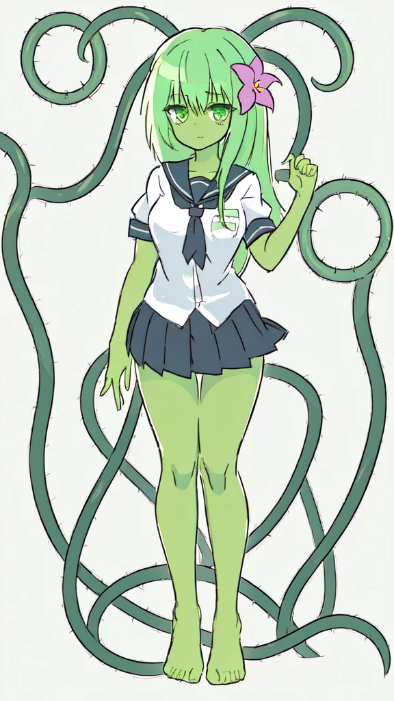 slime girl caminando, blue skin, soft fashion, Long hair with green tips., tentacles, slime tentacles, slime boy, Alone, slimegirlnsfw, My Hero Academia, tentacles,  depth of field, Access, detailed, elegant, slime girl. My hero academia School, tentacle glue, full body shot. 