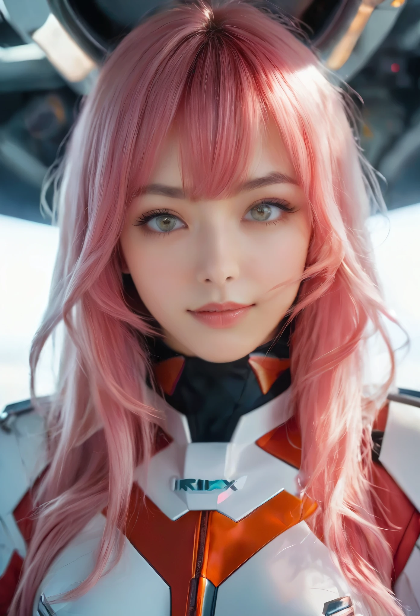 Highly detailed background, masterpiece, Highest quality, One girl, alone, ((masterpiece, Highest quality)),Best aesthetics, Zero Two (Darling in the Franxx), Darling in the Franxx, bangs, bite, blush, Covered navel, eye shadow, Green Eyes, Hair on the back of the head, Hands on hips, horn, smile, Long Hair, View your viewers, compensate, Medium chest, Pilot Suit, Red suit, Pink Hair, red eye shadow, sf, Fits perfectly to the skin, 