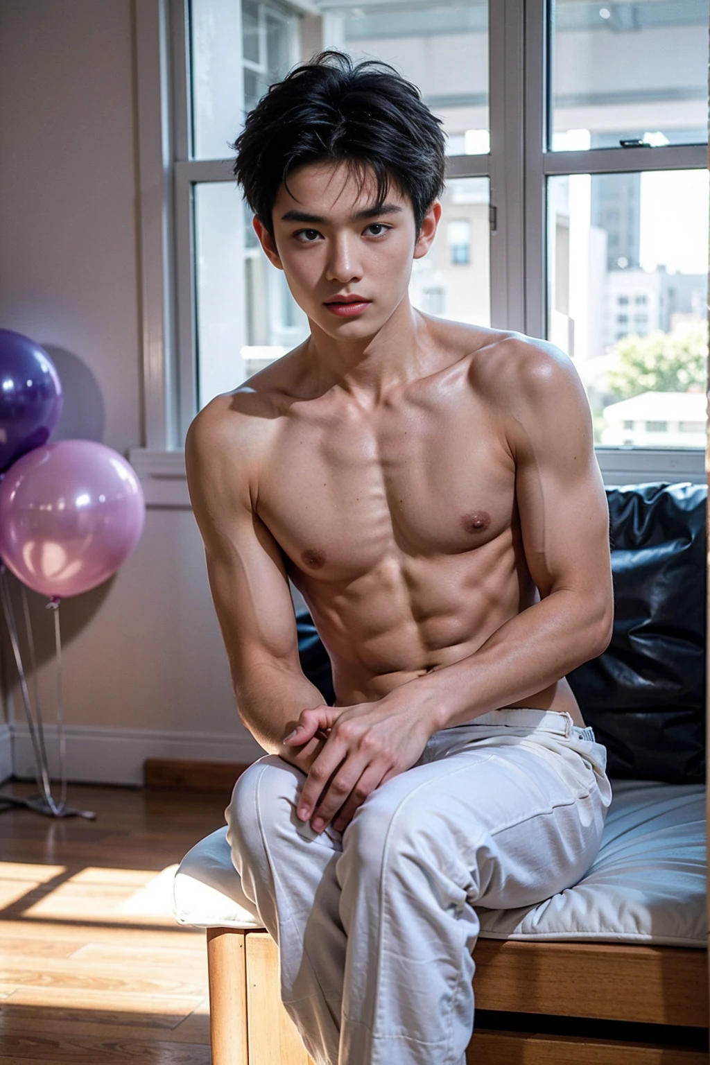 -yeld As boy, He stood with his legs spread out around him. big violet balloons, wearing violet speedos, shirtless, abs, thin body, slim body, skinny body, handsome, teenager, young boy, youthful, boyish, cute, photography, realistic, big violet balloons, indoor soft lighting,(Best quality, 8k, Masterpiece).,highest detail, superior quality, natural lighting, beautiful, sexy, correct anatomy, good composition,Realistic faces, realistic shapes, realistic skin tones,Natural eyes,realistic eyes,looking up at viewer,Realistic convex crotch,realistic muscles,Realistic wrinkles on the skin,Realistic arms and legs,Realistic face,realistic hair,Make a sexy and seductive face, boy focus,amazing composition, front view, HDR, volumetric lighting, ultra quality, elegant,Realistic pose,detailed hair,full body,Fujifilm XT3 photorealistic art by midjourney