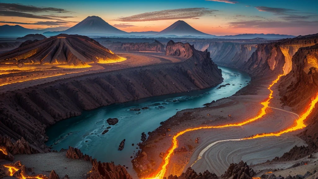 (masterpiece, 8K, UHD, high resolution, best quality: 1.4), breathtaking landscape of Valyria before the Doom, (imposing volcanic mountains: 1.3), (rivers of lava winding through the land: 1.2), (soaring towers and gravity-defying suspension bridges: 1.3), (cast stone buildings inlaid with gems and precious metals: 1.2), grand amphitheaters and stadiums, (forests of stone and crystal: 1. 2), (fields of fire and ash: 1.3), (dragon caves in the mountains: 1.2), (skies crossed by majestic dragons: 1.4), (rivers of magma and normal rivers cutting through the landscape: 1.2), (extensive coastline with busy ports: 1.1), intricate details, magical and mysterious atmosphere, vibrant and contrasting colors, (exotic and surreal landscape: 1.3), (panoramic view: 1.2)