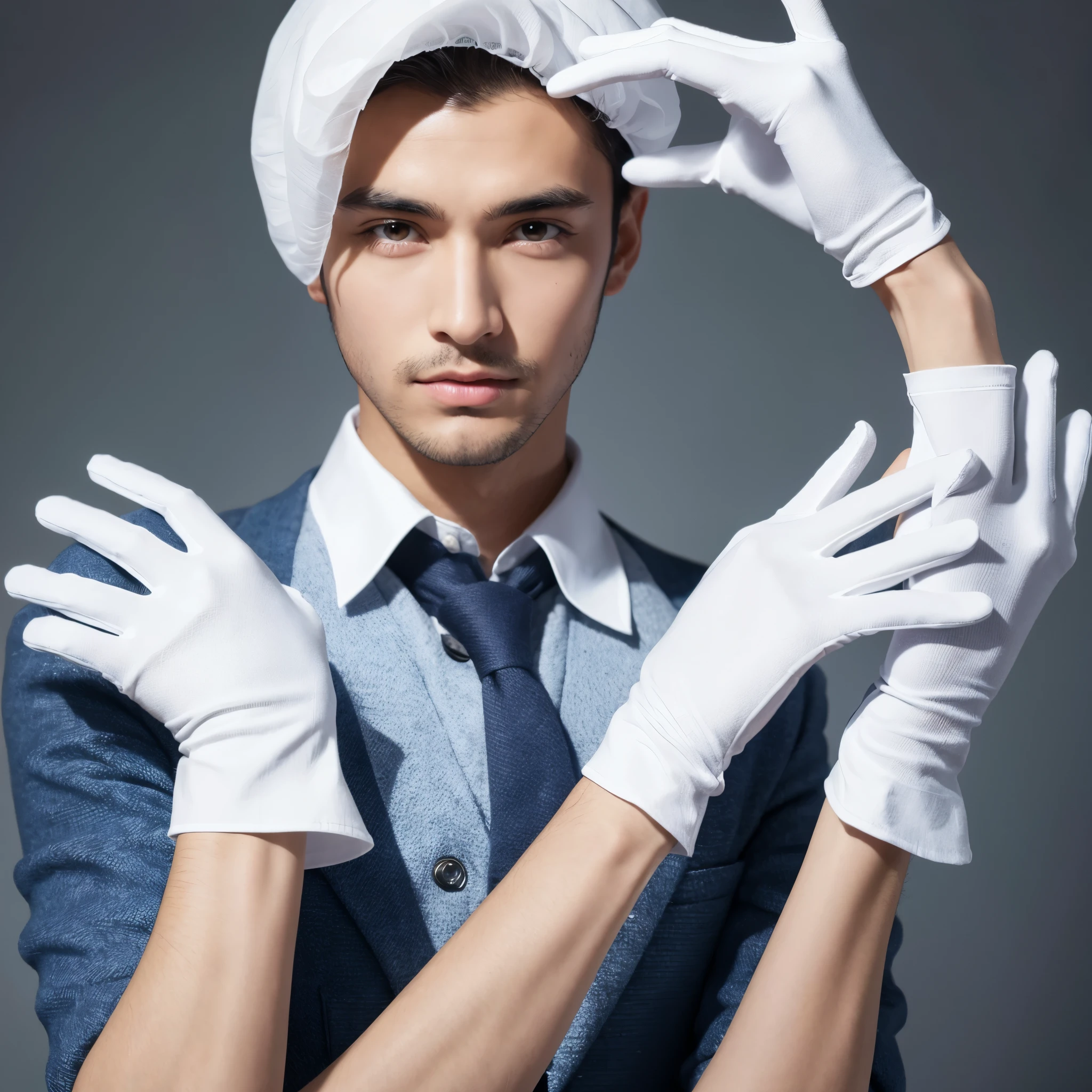 Man wearing white gloves