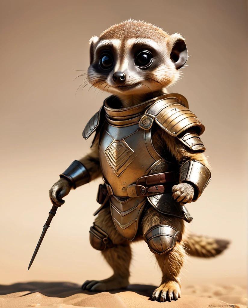 Meerkat  Warrior　Wearing armor　high detail　Full Body Shot　Looking this way　