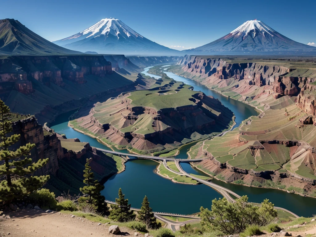 Landscape scenery mountains rural river scenery Mount Fuji Grand Canyon
