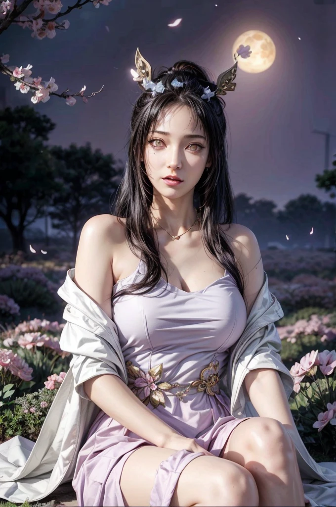 realistic, 1 women, best quality, 12k, HD, long hair, big round breasts, cleavage, ponytail, necklace, jewelry, shorts, short jacket, slim hips, hair tie, yellow eyes, black hair, super detailed, Eye details, hair details, person details, mouth details, face details, breast details, clothes details, hair details, pants details, hand details, whole body