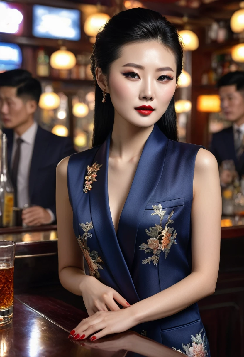 Ultra realistic well dressed chinese women at the bar
