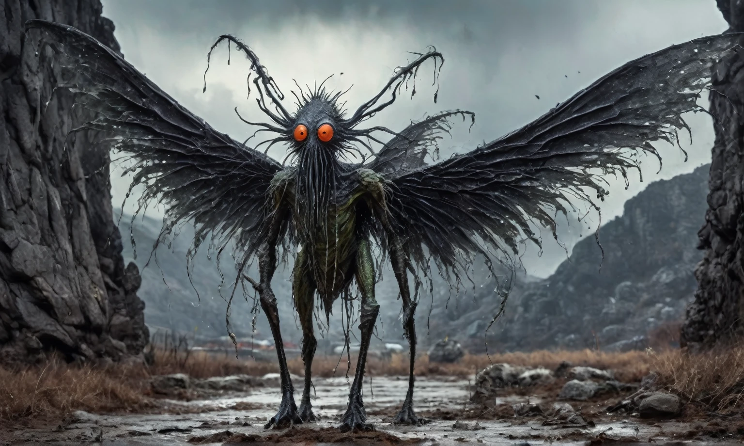 full body length shot,kobold,absolutely natural skin textures, hyper realisitc, hyper detailed,elegant wings,wings Extremely detailed,High contrast,Realistic,Chalsedoon goblin, back view,full body length,sparas,pretty face,intricate details,realistic humid skin,extremely intricate details,anatomically correct, eyes extremely detailed, high detailed eyes,High contrast,Ultra HD,Retina,HDR,photo,photorealism,Masterpiece, natural skin textures, hyper realism,hyper detailed,High contrast,(HDR:1.4),Realism,Ultra Detailed,irina yermolova, close full body shot,16K resolution,RAW, Nikon Z9,Paul Zizka,full body length,niobium goblin,native irish,pretty face,eyebrow up,full body shot,ominous landscape,niobium gray atmosphere,by art Simon Stalenhag,Nicola Samori,(((Wangechi Mutu))),scary complicated village of stalkers,Stone Forest in Yunnan Province of Italia,jellyfish's leather, Mestichino,Light particles,marble leather ,ink photography