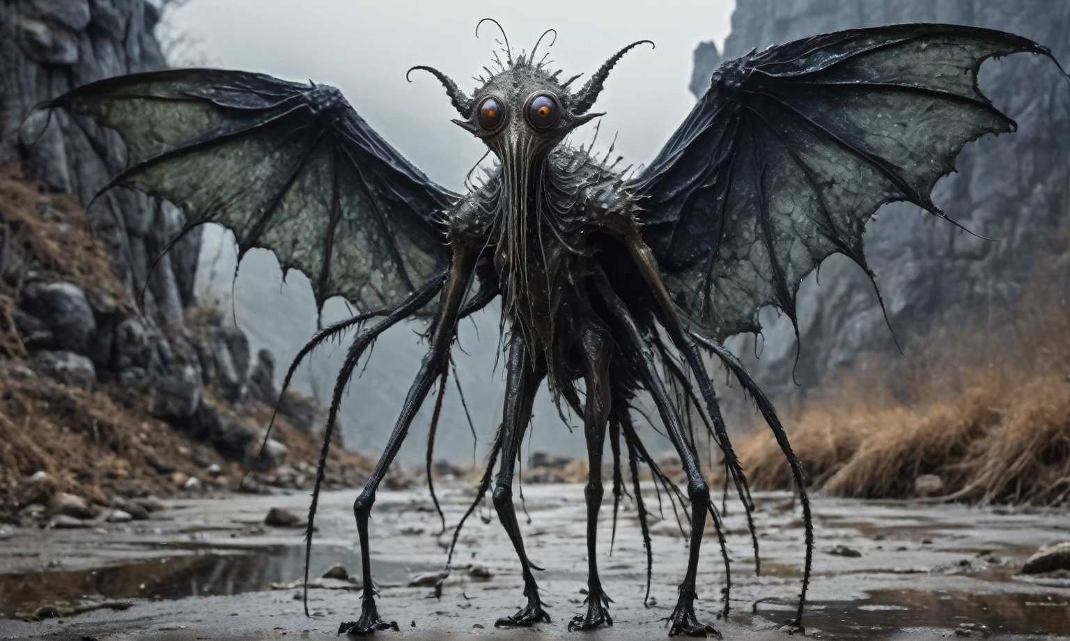 full body length shot,kobold,absolutely natural skin textures, hyper realisitc, hyper detailed,elegant wings,wings Extremely detailed,High contrast,Realistic,Chalsedoon goblin, back view,full body length,sparas,pretty face,intricate details,realistic humid skin,extremely intricate details,anatomically correct, eyes extremely detailed, high detailed eyes,High contrast,Ultra HD,Retina,HDR,photo,photorealism,Masterpiece, natural skin textures, hyper realism,hyper detailed,High contrast,(HDR:1.4),Realism,Ultra Detailed,irina yermolova, close full body shot,16K resolution,RAW, Nikon Z9,Paul Zizka,full body length,niobium goblin,native irish,pretty face,eyebrow up,full body shot,ominous landscape,niobium gray atmosphere,by art Simon Stalenhag,Nicola Samori,(((Wangechi Mutu))),scary complicated village of stalkers,Stone Forest in Yunnan Province of Italia,jellyfish's leather, Mestichino,Light particles,marble leather ,ink photography