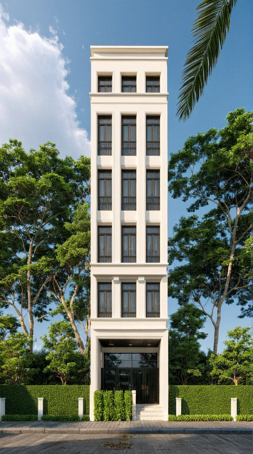 Raw photo,Masterpiece, high quality, best quality, authentic, super detail,
exterior, outdoors, house style indochine on the street ,aiaigroup
road,pavement, grass, trees, sky, cloud, (day:1.1)